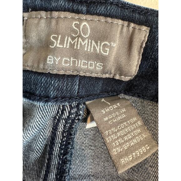 Chico's So Slimming jeans blue stretch denim 5 pocket fly front Sz 1 US M short - Picture 6 of 7